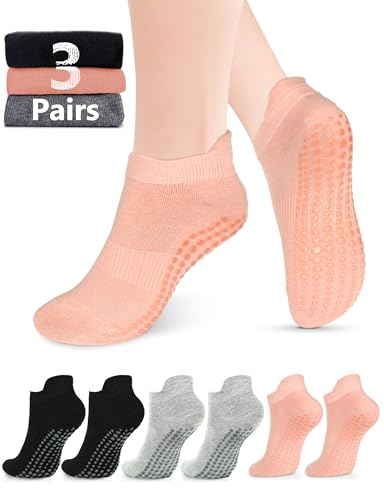 Image of AURUZA Grip Socks for Women Men Pilates Grip Socks Non Slip Yoga Sock with Grips for Barre Barefoot Hospital Grippy Sock