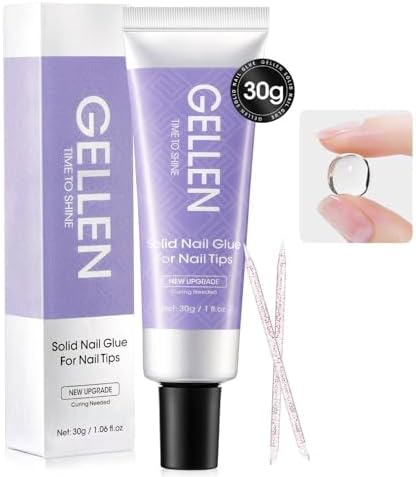 Gellen Solid Nail Glue Gel for Press On Nails, 30g Upgraded Gel Nail Glue for Acrylic Nails,Clear 3D Sculpture Gel Super Strong Solid Nail Glue Gel for Gel Tips UV/led Lamp Cured