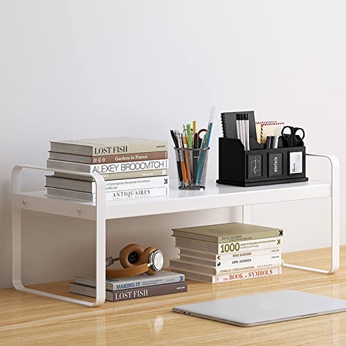 Image of YGYQZ Wood Office Desk Shelf Organizer - Desktop Supplies Cute Dresser Top Organization Storage Rack and Cubicle Decor Aesthetic Bookshelf for Women Man and Kids(White-Single Tier)