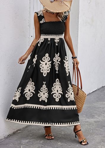 PRETTYGARDEN Womens Summer Boho Maxi Dress 2025 Casual Sleeveless Square Neck Floral Aline Smocked Beach Dresses with Pockets3