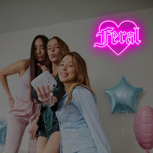 Image of Feral Heart Neon Sign, Goth Girl Bedroom Wall Neon Light, Birthday Gift for Goth Girl, Goth Heart Neon Light for Home Decor, Gift for Rebels Feral Girl