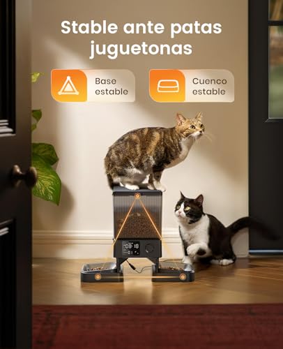 Miniatura 5 de oneisall Comedero Automático para Gatos 5L | con temporizador, de 1 a 6 comidas al día, Grabadora de Voz, apto para perros y gatos, 2 cuencos de acero inoxidable, Negro