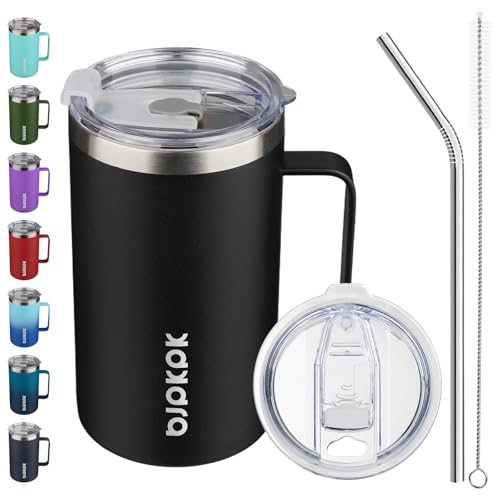 Image of BJPKPK 25oz Insulated Coffee Mug with Handle, Stainless Steel Travel Mug | Keeps Drinks Hot & Cold, Double Wall Vacuum, 2 Lids Included, BPA-Free Coffee Tumbler for Home, Office & Travel