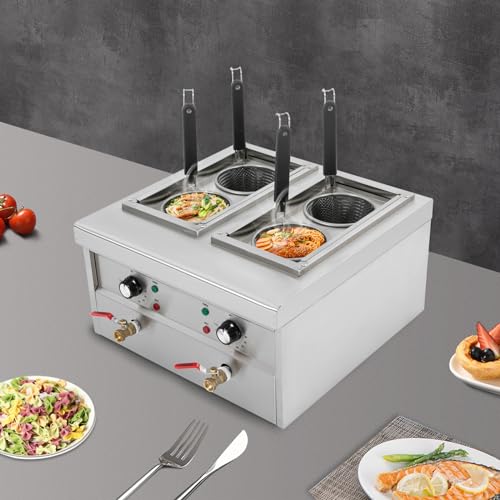 Cuiseur à Pâtes Électrique Professionnel, Double Bassine Indépendant 2 x 2KW, Température Réglable (30-110°C), 4 Paniers Inclus, Inox 201, Pour...