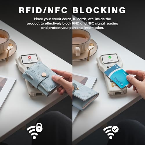 Small Wallet for Women, Trifold Leather Cute Womens Wallet with ID Window, RFID Blocking Security Ladies Wallet, Ultra Slim Compact Card Holder, Stylish Thin Women's Wallet, Blue4