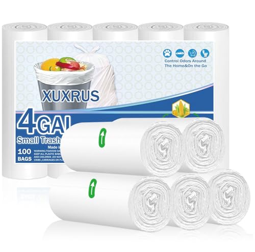 XUXRUS Bolsas Basura 15L Color Blanco (50x55cm) – 5 Rollos, 100 Unidades, Resistentes, Sin Fugas y Anti-Rasgado para Cocina, Baño y Jardín