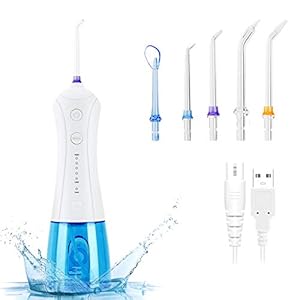 Mopoin Draadloze monddouche, elektrisch, 360 graden draaibaar, draagbaar, oplaadbaar, 300 ml, IPX7 waterdicht…