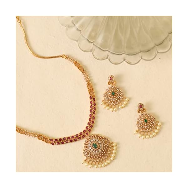 TARINIKA Antique Gold Plated Riya Short Necklace Set with Floral Design - Jewelry Set for Women Perfect for Ethnic occasions | Traditional Jewellery For Women | 1 Year Warranty* - Image 8