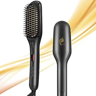 Ionic Hair Straightener Brush, Hair Straightening Brush Ceramic, Anti-Scald, LED Indicator,110V-240V, Hot Brush Hair Straightener for Quick and Professional Hair Salon at Home