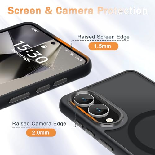 Image of YENAPOON for Samsung Galaxy S25 Edge Case, Matte Magnetic Phone Case with 1 Screen Protector, Support for Magsafe, Translucent Frosted Shockproof Protective Cover for Samsung Galaxy S25 Edge, Black