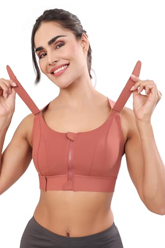 Image of Bella Voste Women Polyester Spandex High Impact Front Zip Sports Bra Fitness Criss Cross Back Crop Tops Tank Gym Yoga Workout, Size: M-5XL