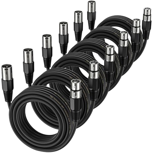 EBXYA XLR Cable 25ft 6 Packs - Balanced Microphone Cable with 3-Pin XLR Male to Female Mic Speaker Cable, Black