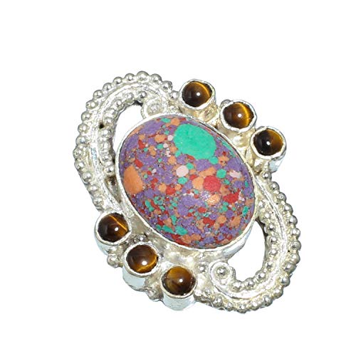 Bague en argent sterling 925 avec œil de tigre véritable et turquoise violette fait main
