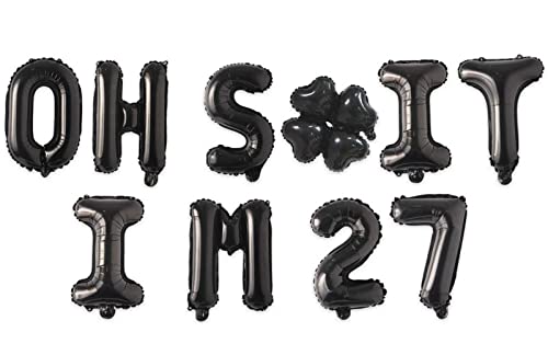Image of Oh I'm 27! Latex Balloons 16 Inch Black Hallo Twenty Seven Cheers to 27 Years Old Theme Decor for Man Woman Happy 27th Birthday Party Photo Studio Prop Flag Decorations Favors Supplies
