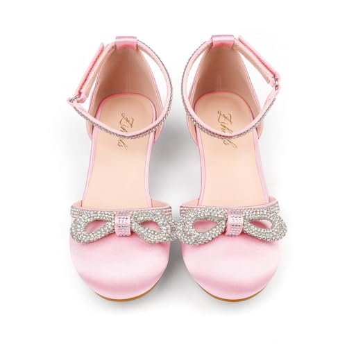 Girl's Rhinestone Bow Heels Princess Shoes Wedding Party Sandals Pumps for Kids3