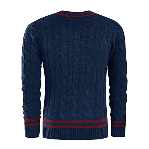 College Sweater Mens Fall Plus Size Pullover Classic Long Sleeve Comfort Colorblock Button Fitted Vneck Polyester Pullover Gents Navy #TOP5