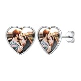 FOCALOOK Personalised Photo Earrings for Women Ladies Girls Stainless Steel Heart Stud Earrings Custom Picture Locket (Silver Color)