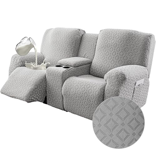 Genina Waterproof Recliner Loveseat Cover,2 Seat with Console,Light Gray
