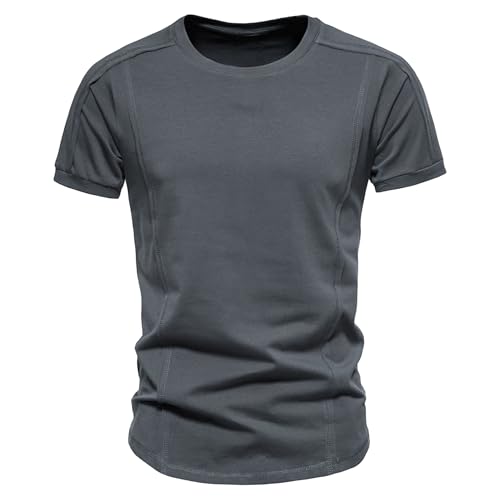 Men Thin Slim Solid Pullover Tops Casual Sport Exercise Polo Shirts Summer Classic Comfy Round Collar T Shirts (Dark Grey,X-Large)