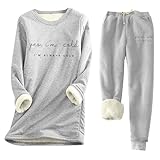 QJDFLL Bequemes, warmes Damen Set für Winter mit Aufdruck „YES I M Cold. 24:7“ Dicker Slim Fit Hemdunterseite (9)(Grey,S)
