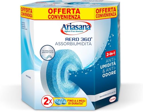 Ariasana Aero 360° Ricarica TAB inodore per dispositivo Aero 360° kit, assorbi umidità in Tab neutra, neutralizza i cattivi odori e assorbe l'umidità, 2 TAB da 450g