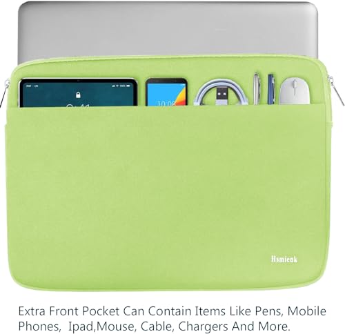 Image of Laptop Sleeve Case 15.6 inch, Shockproof Protective Notebook Cover with Accessory Pocket, Carrying Laptop Bag for HP, ASUS, Dell, Lenovo, Acer, Light Green