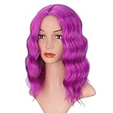 Earfodo Wavy Bob Wig Short Curly Wigs for Women Loose Purple Red Wig Shoulder Length Synthetic Cosplay Wig Bob for Girl Colorful Costume Wigs