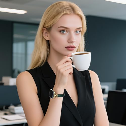 Image of Leather Band Compatible with Apple Watch Bands for Women, Dressy Fancy Strap for iWatch Series 11 /10 /9 /8 /7 /6 /5 /4 /3 /2 /1 /se /Ultra /Ultra 2(49mm 46mm 45mm 44mm 42mm,Dark Green /Gold)