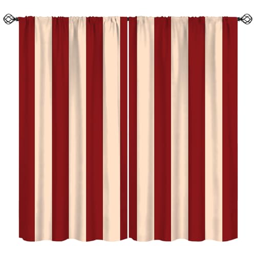 KANEPE Circus Curtains, Red Beige Striped Circus Tent Decor Vintage