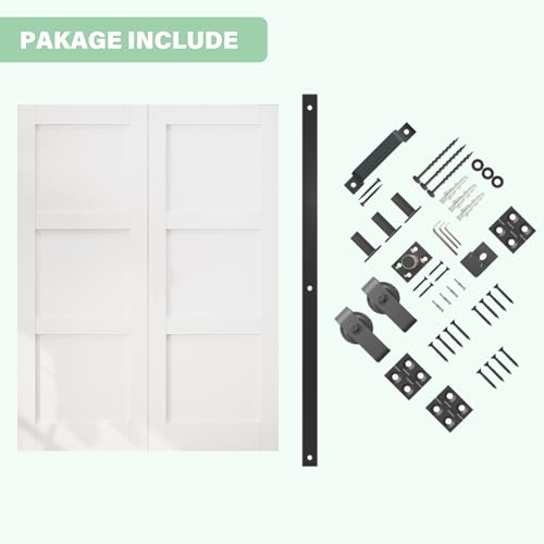 Image of 60 inchx80 inch White 3-Panels Bi-fold Barn Door Slab with 64 inch Track Kit Included