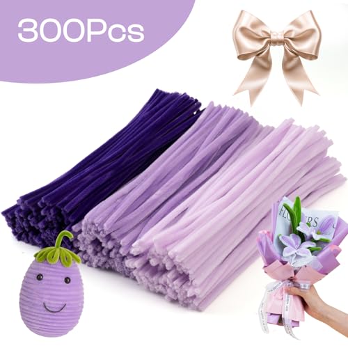 Image of Caydo 300 Pieces Purple Pipe Cleaners, Thick Fluffy Chenille Stems, Pipe Cleaner Crafts for Arts & Crafts, Perfect for Making Animals, Flowers, and Mother's Day Decorations (Pack of 3)
