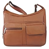 SILVERFEVER Medium Leather Handbag | Ladies Shoulder Bag | Organizer w Built in Wallet (Light Brown)