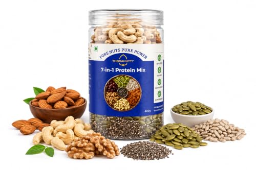 Image of ThodaNutty 7-in-1 Protein Mix 400g | Premium Nuts, Seeds & Dry Fruits Blend | High Protein, Fiber & Omega-3 Rich Superfood | Almonds, Cashews, Walnuts, Pumpkin, Sunflower, Chia & Dates | Healthy Daily Snack (400)