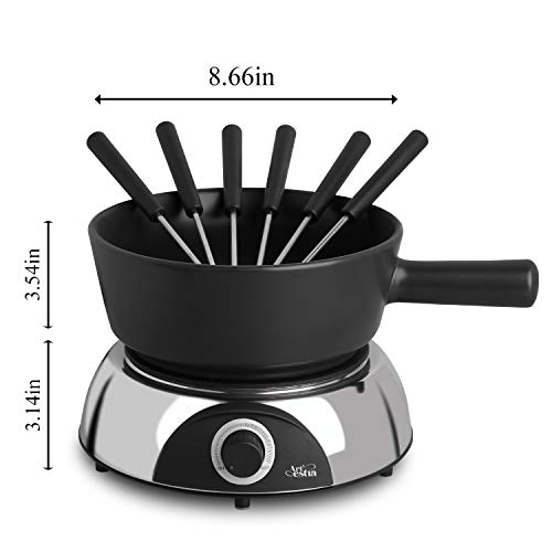 Artestia 2-Qt Electric Fondue Pot Set 1500W Ceramic Chocolate Melting Pot Adjustable Temperature Control 6 Fondue Forks For Chocolate Cheese, Black Ceramic Pot With Glossy Base #TOP5