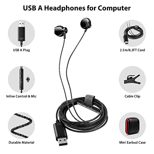 ACOCOBUY USB Computer Headphones with Mic, 8.2 FT USB A Earphones Lightweight PC Headset Noise Cancelling HiFi Stereo in-Ear Wired Headphone for ASUS Laptop for Dell Laptop for Surface Gaming Earbuds ACOCOBUY USB Computer Headphones with Mic, 8.2 FT USB A Earphones Lightweight PC Headset Noise Cancelling HiFi Stereo in-Ear Wired Headphone for ASUS Laptop for Dell Laptop for Surface Gaming Earbuds