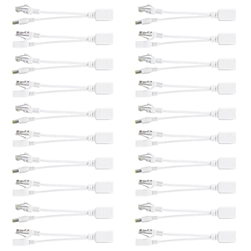 Zunate 10 Pair POE RJ45 Cable Adapter Set, Power Over Ethernet Injector Splitter for IP Camera DC 12V with Pure Copper Core for Network Signal Transmission miniatura 1
