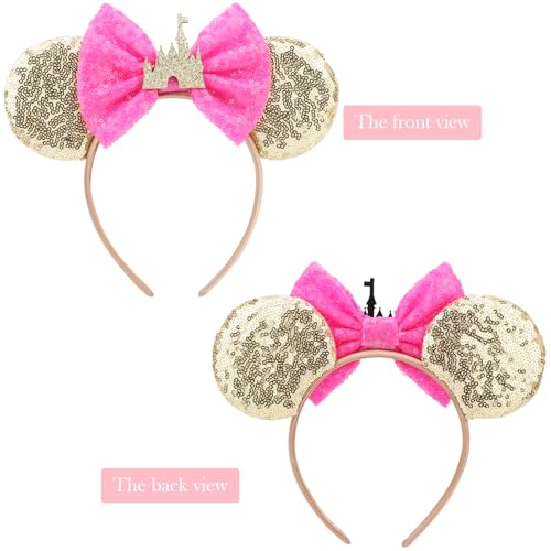 Image of DRESHOW Mouse Ears Bow Headbands Minnie Ears Headband Glitter Party Decoration Cosplay Costume for Women