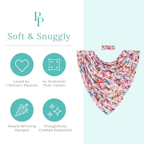 Image of Posh Peanut Swaddle Blanket & Headband Set - Viscose from Bamboo Stretchy Baby Swaddle for Newborn Girls, Receiving Blanket or Nursing Cover (Watercolor Butterfly)