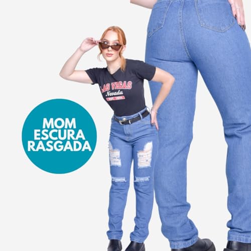 Calça Jeans MOM Feminina Cintura Alta Empina Bumbum 100% Algodão (BR, Numérico, 40, Regular, Regular