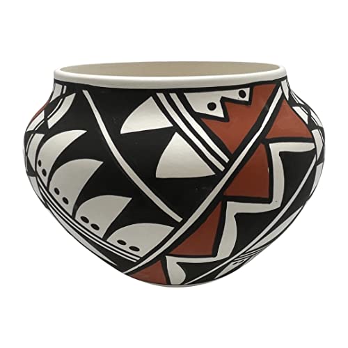 Native American Indian Acoma Pottery Handmade Vase Orange Black By Enoch Joe #TOP4
