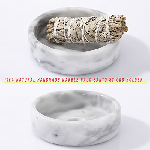 Palo Santo Holder, Natural Marble Incense Burner For Palo Santo Sticks, Handmade Palo Santo Wood Incense Stick Holder (Natural White&Grey) #TOP5
