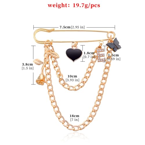 Image of Vintage Gold Silver Moon /Star Tassel Chain Brooch,PunStyle Crystal Star Moon Lapel Pins Cubic Zirconia Sweater Shawl Clips Collar Brooch for Women (Gold2)