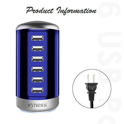 6 Ports Desktop Charging Station USB Hub Wall Charger with QC 2.1,Compatible for Smart Phones, Tablets, and Other Electronics (Blue)