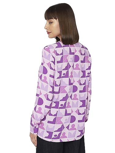 Image of Vero Moda Abstract Printed Cuffed Sleeves Shirt Styled Top