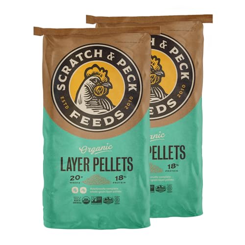 Scratch and Peck Feeds Organic Layer Pellets 18% - 25-lbs (2-Pack) - Premium Chicken and Duck Feed Formulated with Sustainable Grub Protein, Vitamins, and Minerals