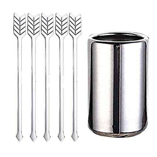 5 palitos de acero inoxidable para remover café con soporte para agitadores, agitador de café de metal reutilizable, agitador de bebidas de cóctel (plateado) Cover