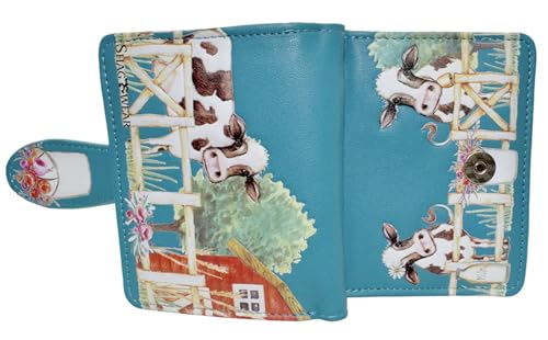 Shag Wear Barnyard Cow Small Farm Wallet for Women and Teen Girls Vegan Faux Leather 4.5" Teal3