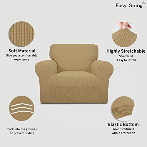 Image of Easy-Going Stretch Chair Sofa Slipcover 1-Piece Couch Sofa Cover Furniture Protector Soft with Elastic Bottom for Kids, Pet. Spandex Jacquard Fabric Small Checks (Chair, Golden)