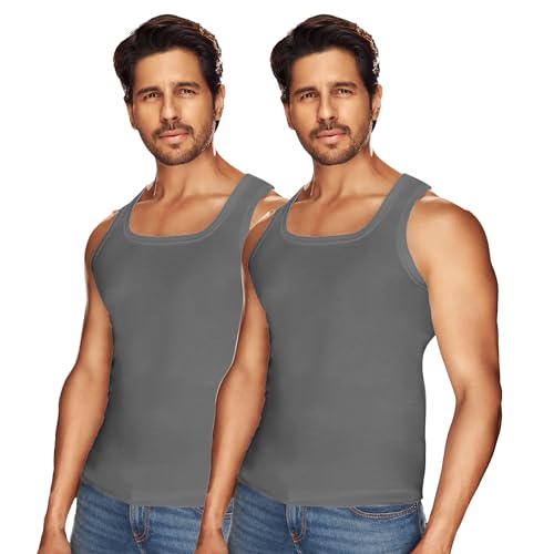 Image of sporto Macho Men's Vest | 100% Combed Cotton | U Neck Sleeveless Innerwear | Soft Hand Feel Comfort Fit | Good Absorbency | Everyday Wear | Color May Vary (Pack of 2)