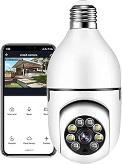 Wireless WiFi Light Bulb Camera, 360 Degree E27 Bulb Security Camera Outdoor, 1080P Home Surveillance Cameras System with Human Motion Detection and Alarm, Two-Way Audio, Full Color Day and Night